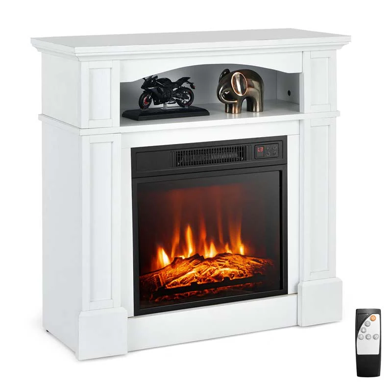 32Quot Electric Fireplace Mantel Freestanding Wooden Surround Firebox With 1400W Fireplace Heater Remote Thermostat 6H Timer