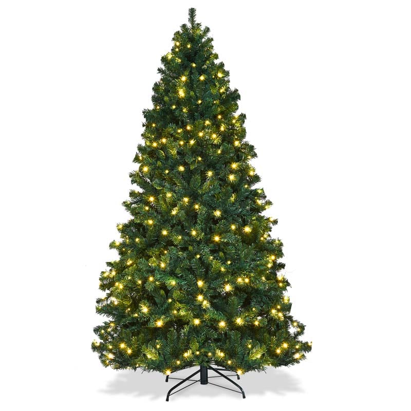 7 Ft Green Pre Lit Artificial Christmas Tree With 300 Warm White Led Lights Amp 1096 Hinged Branch Tips