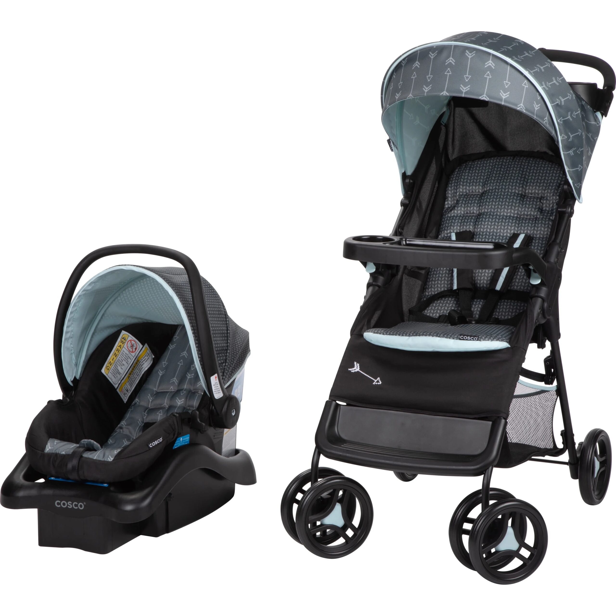 Cosco Lift & Stroll DX Travel System, Gray Arrows �C Lightweight Unisex Car Seat & Stroller Combo, Recycled Fabric, Safety Certified
