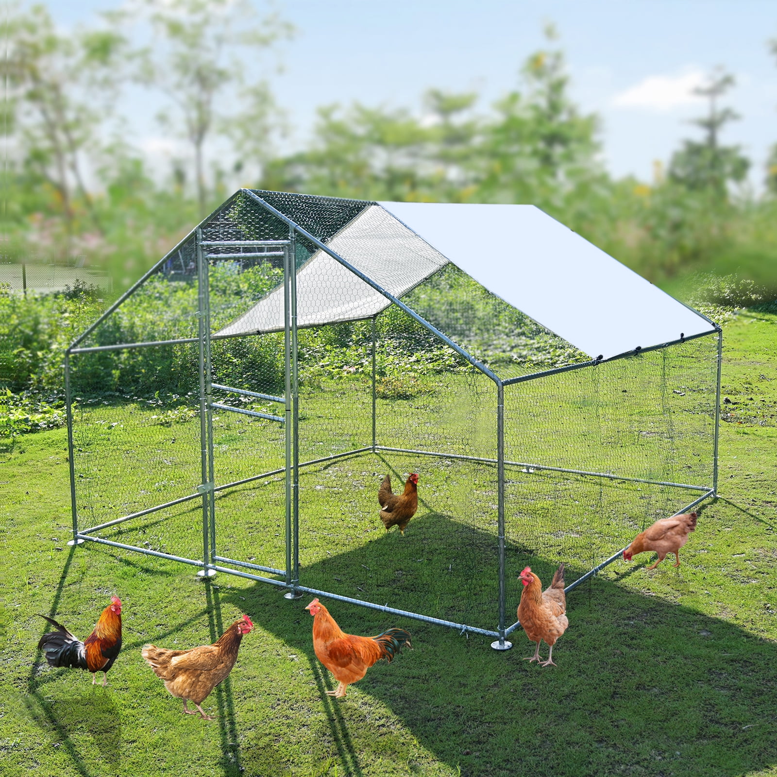 Kkonetoy 10 X 10 X 6.6ft Large Metal Chicken Coops, Outdoor Duck Walk in Run Poultry Cage, Walk in Hen House& with Waterproof Cover