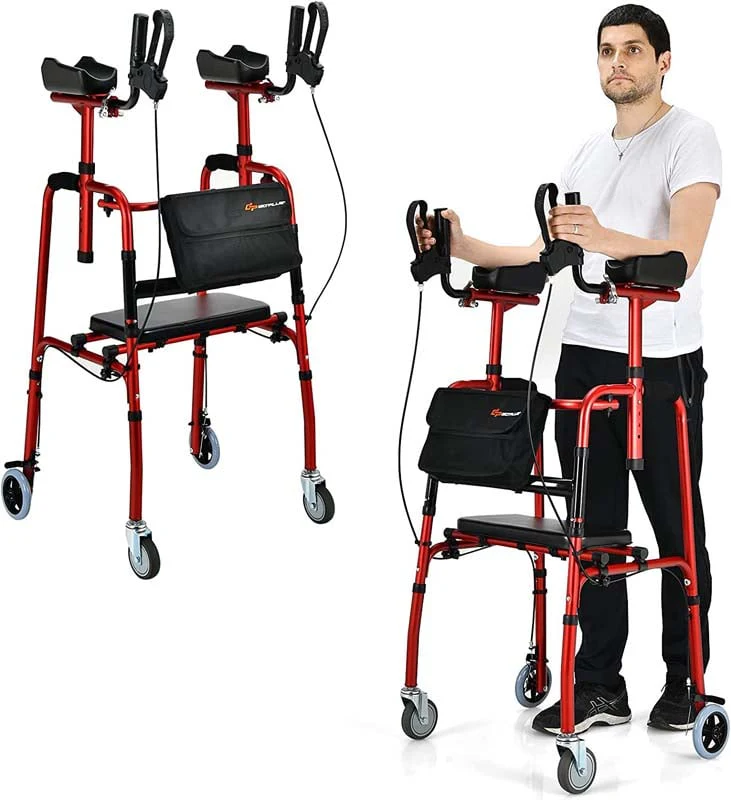2 In 1 Folding Upright Walker Height Adjustable Rollator Walker With Seat Amp Wheels Mobility Walking Aid For Seniors