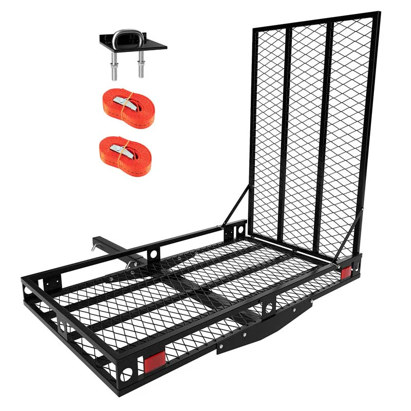 500 Lbs Folding Hitch Mount Wheelchair Carrier Mobility Scooter Loading Ramp W2 Tie Down Straps Heavy Duty Strong Hitch Cargo Carrier