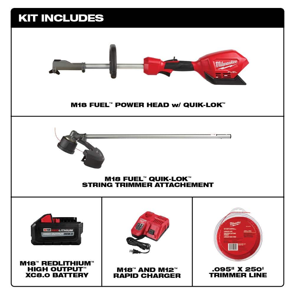 M18 FUEL 18V Lithium-Ion Brushless Cordless String Trimmer with Quik-Lok Attachment Capability, 250 ft. Trimmer Line 2825-21ST-49-16-2713
