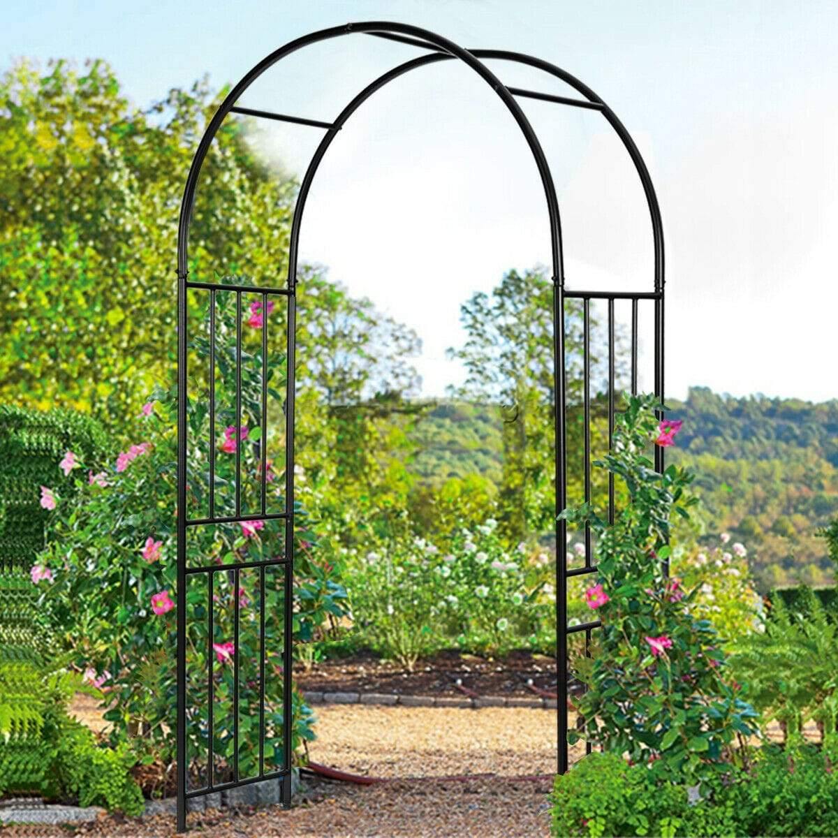 72 Ft Metal Garden Arch Trellis With Stakes Outdoor Decorative Pergola Arbor For Wedding Bridal Party