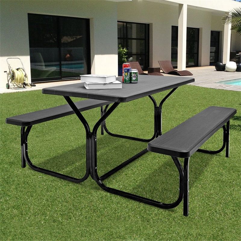 Outdoor Picnic Table Bench Set All Weather Dining Table Set Metal Base Wood Like Texture Large Camping Table For Lawn Garden Backyard - High Quality Set For Everyday Use