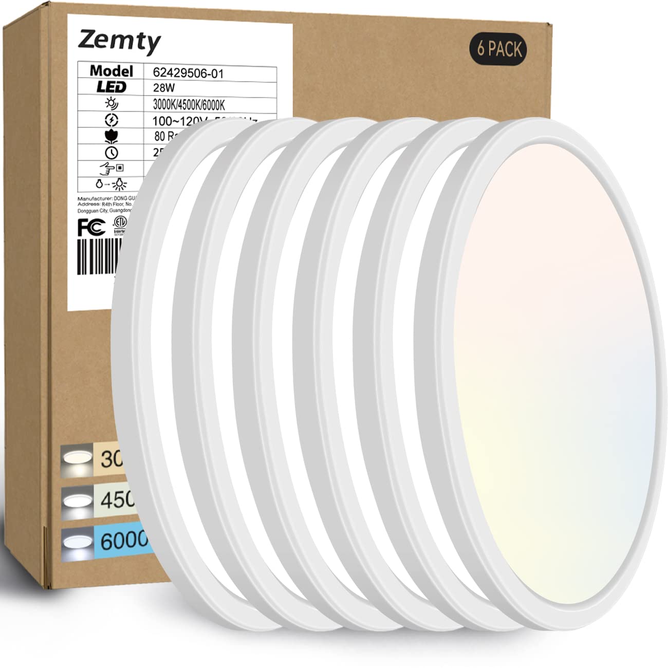 zemty 6Pack 12 Inch LED Flush Mount Ceiling Light, Super Slim 28W 3200lm
