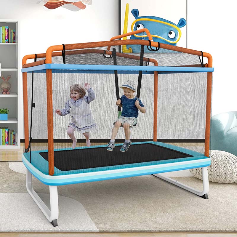 3 In 1 6Ft Rectangle Kids Trampoline With Swing Amp Horizontal Bar Astm Approved Small Trampoline Wsafety Net