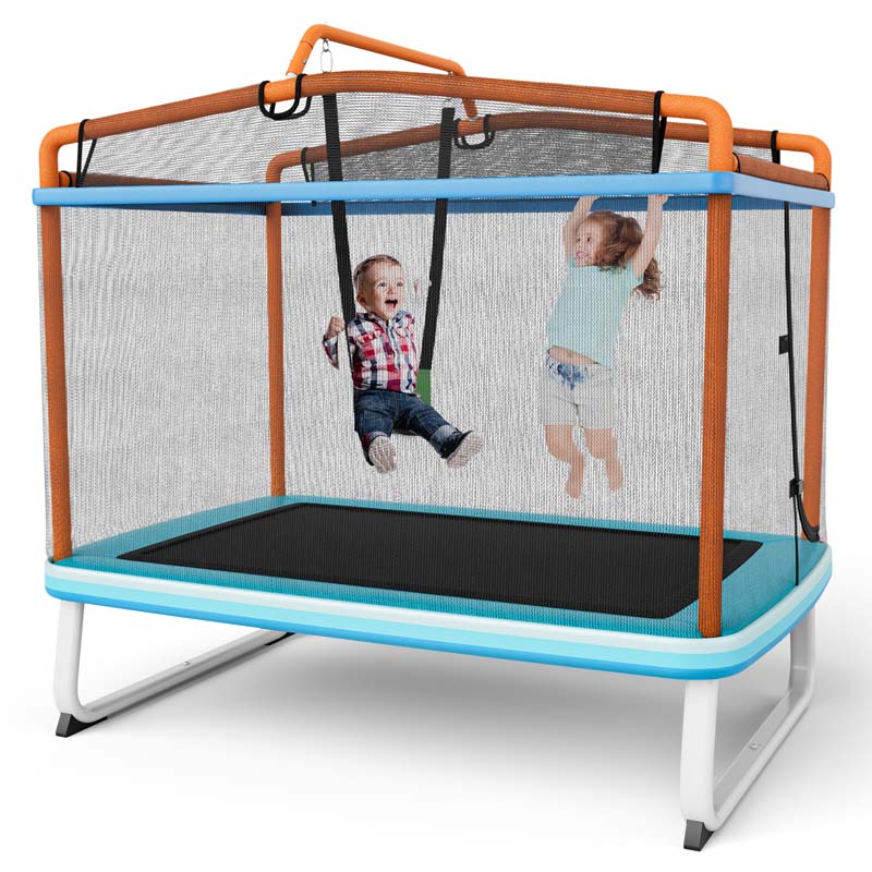3 In 1 6Ft Rectangle Kids Trampoline With Swing Amp Horizontal Bar Astm Approved Small Trampoline Wsafety Net