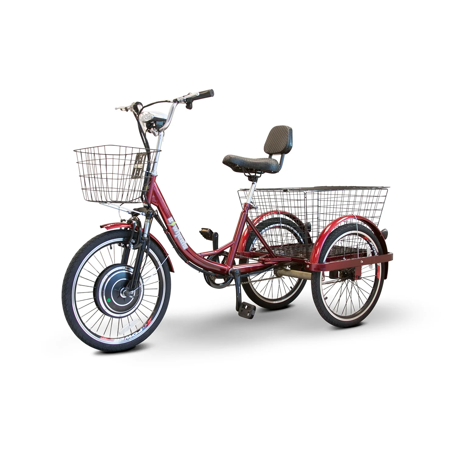 EWheels 3 Wheel Tricycle Mobility Scooter w/ Electric Or Pedal Option, Red