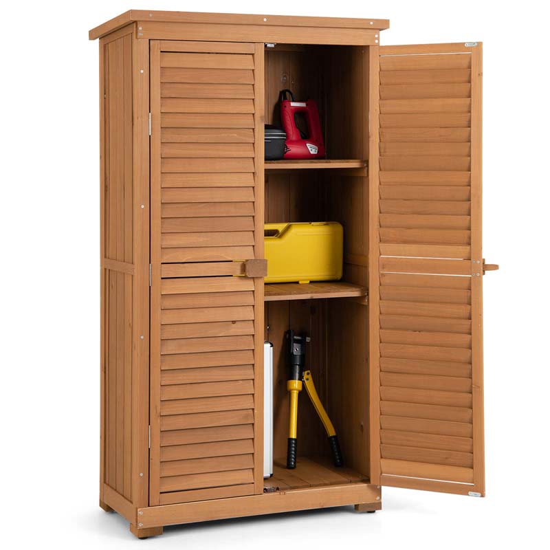 63Quot Wooden Outdoor Storage Cabinet Garden Shed Tool Organizer With Asphalt Roof Amp 3 Removable Shelves - Durable Tools For Home Projects