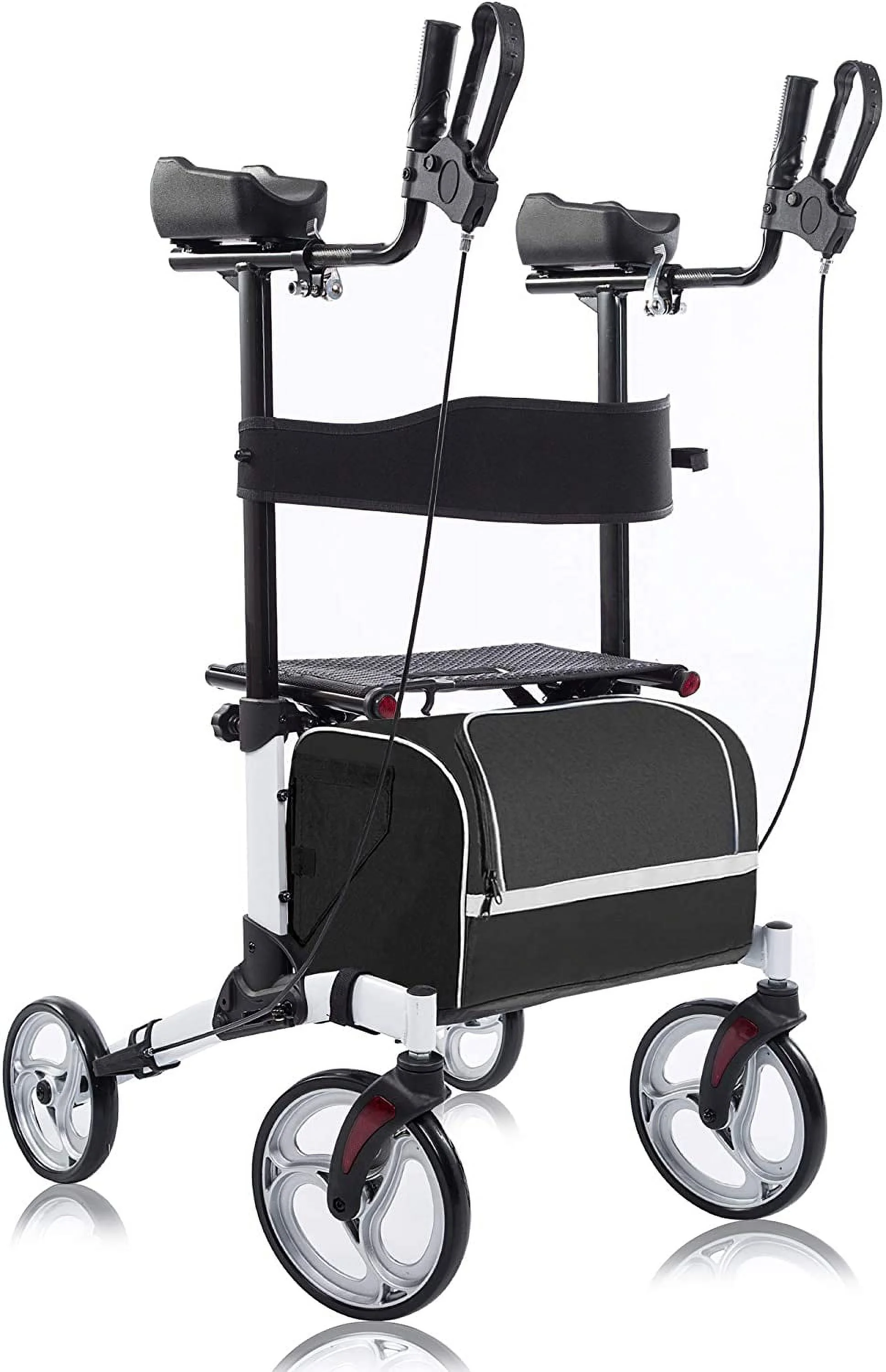 BEYOUR WALKER Upright Walker, Newest Design, Stand Up Rollator Walker Tall Rolling Mobility Walking Aid with 10?? Front Wheels, Seat and Armrest for Seniors and Adults, White