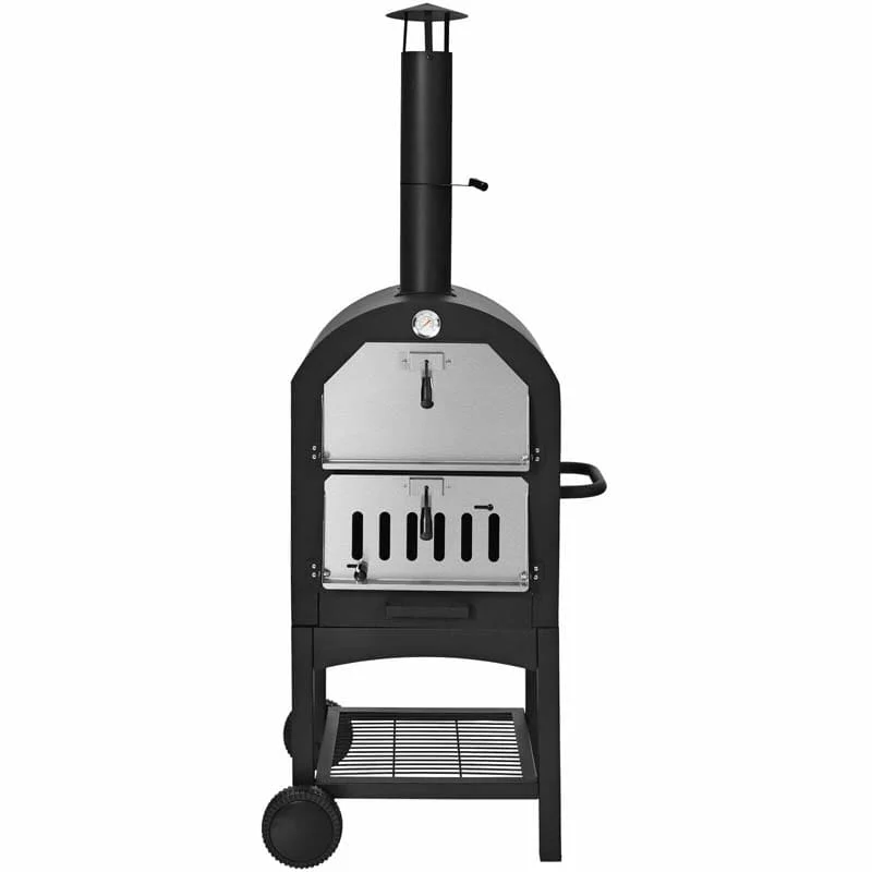 2 Layer Steel Outdoor Pizza Oven Wood Fire Pizza Grill Maker With Wheels Pizza Stone Amp Peel Waterproof Cover - Waterproof Protective Cover