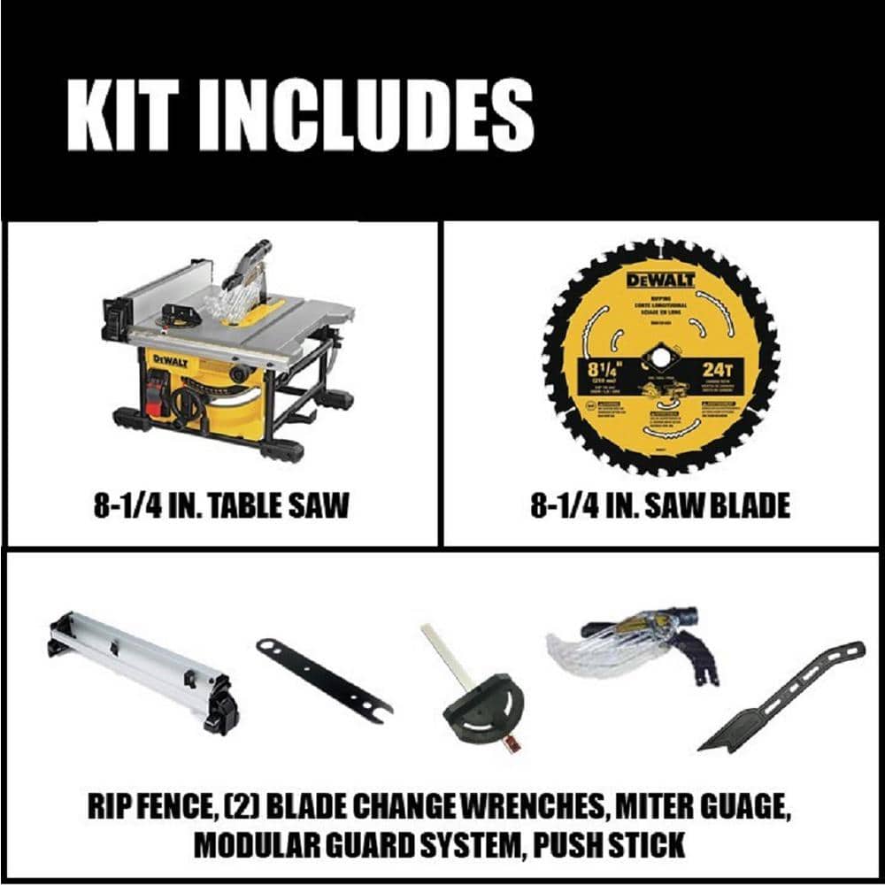 15 Amp Corded 8-1/4 in. Compact Portable Jobsite Tablesaw (Stand Not Included) DWE7485