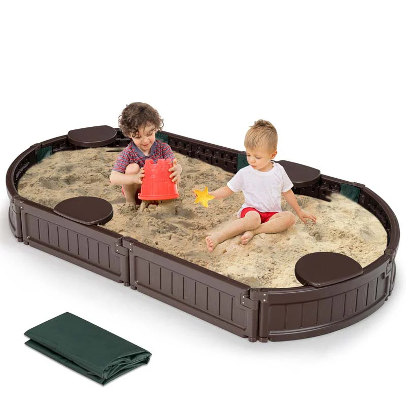 6Ft Oval Outdoor Sandbox With Cover Built In Corner Seat Amp Bottom Liner All Weather Kids Sand Play Station For Backyard Beach - Waterproof Protective Cover