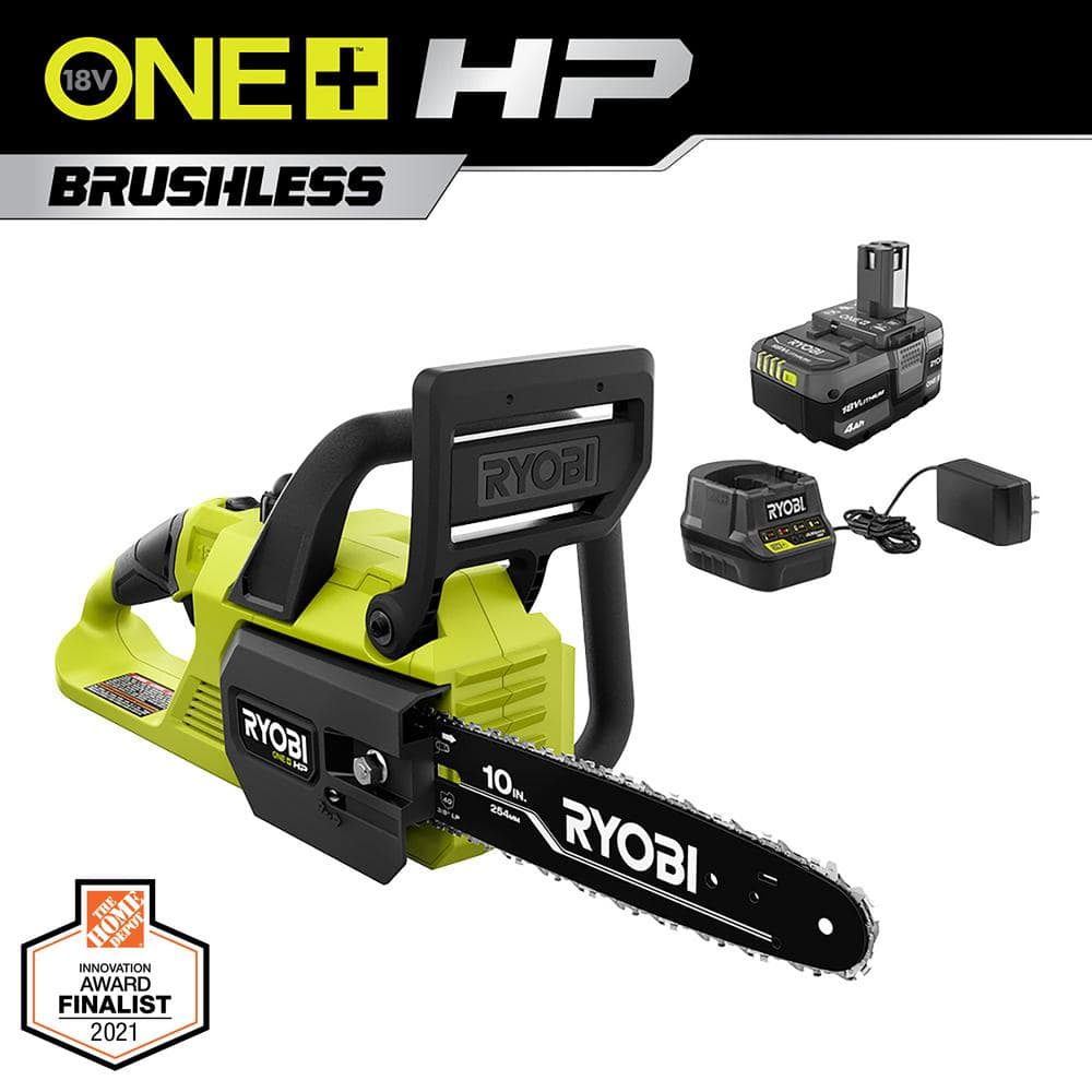 ONE+ HP 18V Brushless 10 in. Battery Chainsaw with 4.0 Ah Battery and Charger P2520