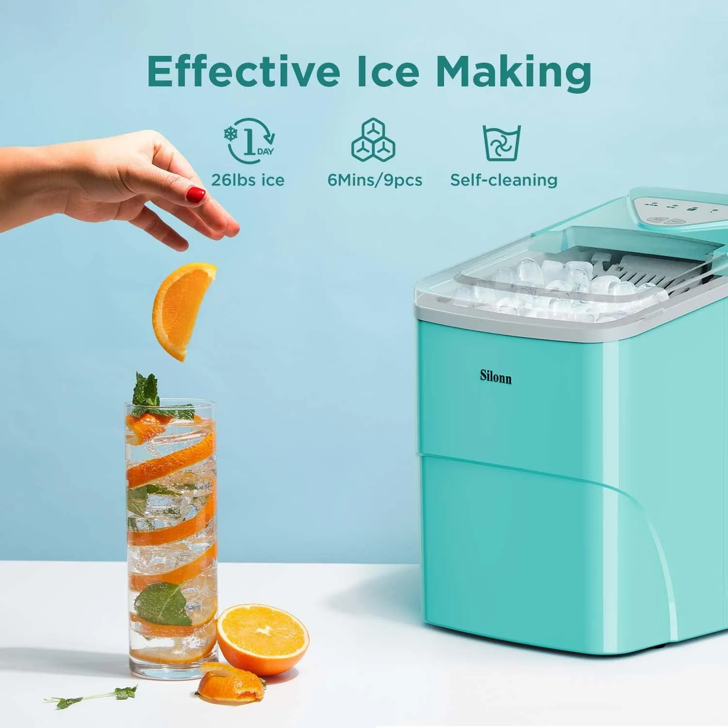 Smart Countertop Ice Maker, Compact Wi Fi Ice Maker with App Control, 9 Cubes in 6 Mins, 26 lbs per Day