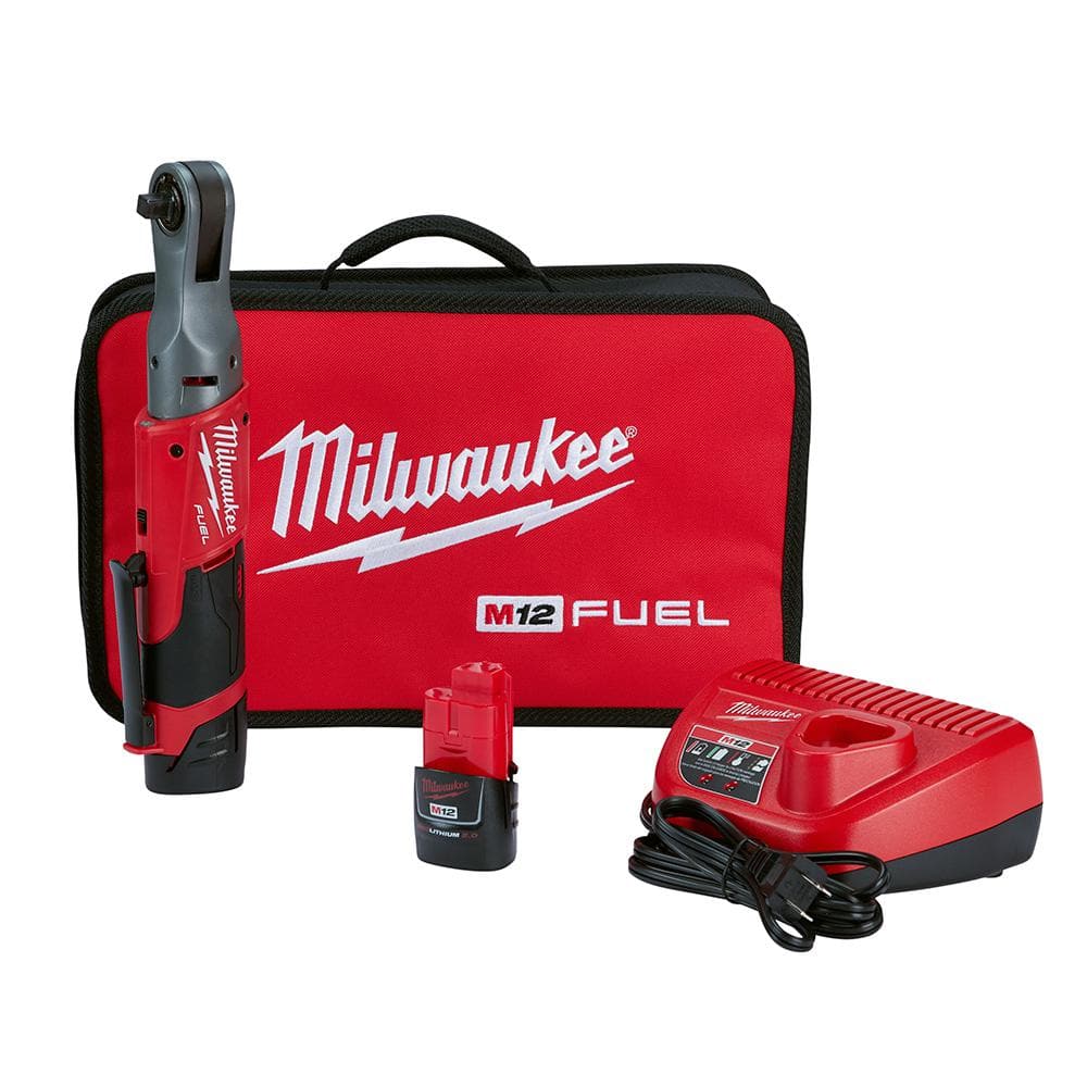 M12 FUEL 12V Lithium-Ion Brushless Cordless 3/8 in. Ratchet Kit with (2) 2.0Ah Batteries, Charger & Tool Bag 2557-22