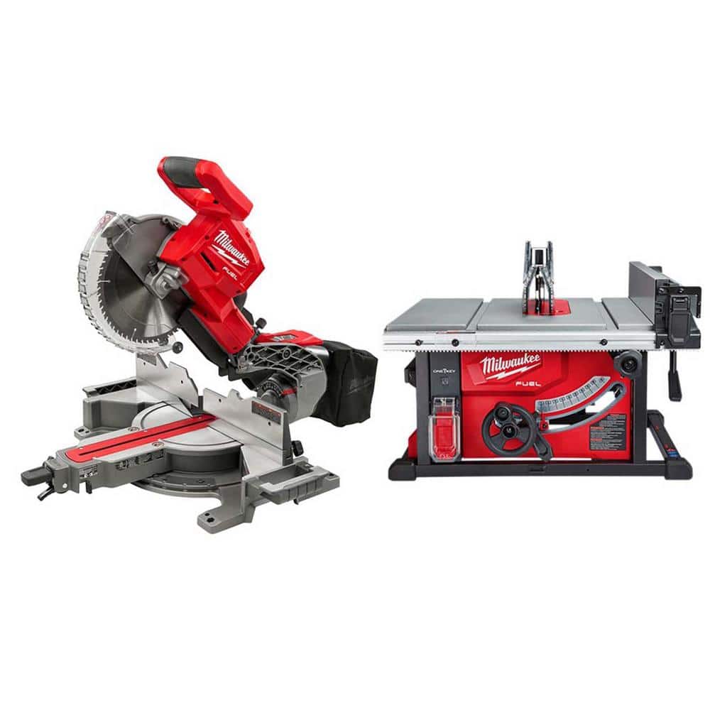 M18 FUEL 18V Lithium-Ion Brushless 10 in. Cordless Dual Bevel Sliding Compound Miter Saw with 8-1/4 in. Table Saw 2734-20-2736-20