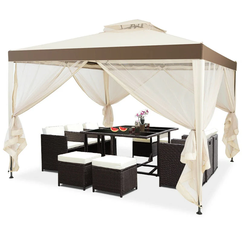 10 X 10 Ft Patio Steel Gazebo With Netting Vented Outdoor Canopy Gazebo Tent For House Party