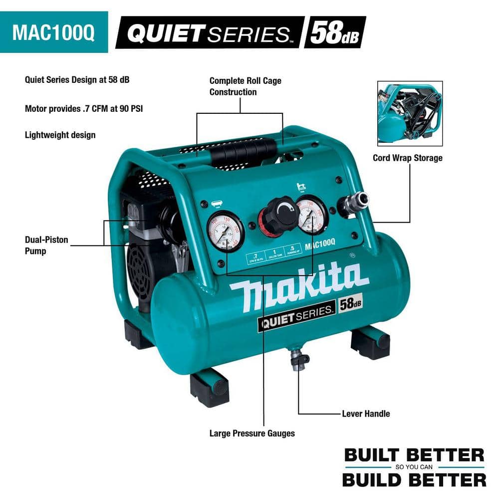 Quiet Series, 1/2 HP, 1 Gal. Compact, Oil-Free, Electric Air Compressor MAC100Q