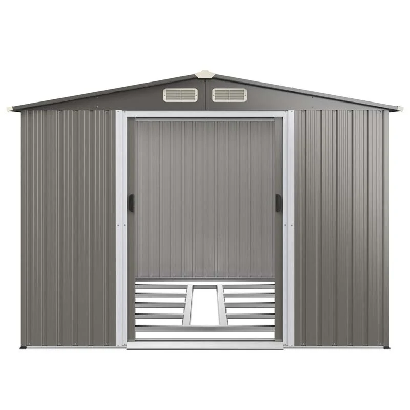 8 X 6 Ft Outdoor Metal Storage Shed Garden Tool Storage Room With Foundation 4 Louvers Double Doors Amp Ramp - Durable Tools For Home Projects