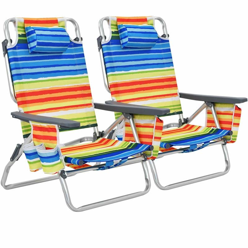 2 Pack Folding Beach Chair Backpack Lawn Chairs Sling Camping Chair Patio Reclining Chairs With 5 Adjustable Position Head Pillow - Comfortable And Ergonomic Design