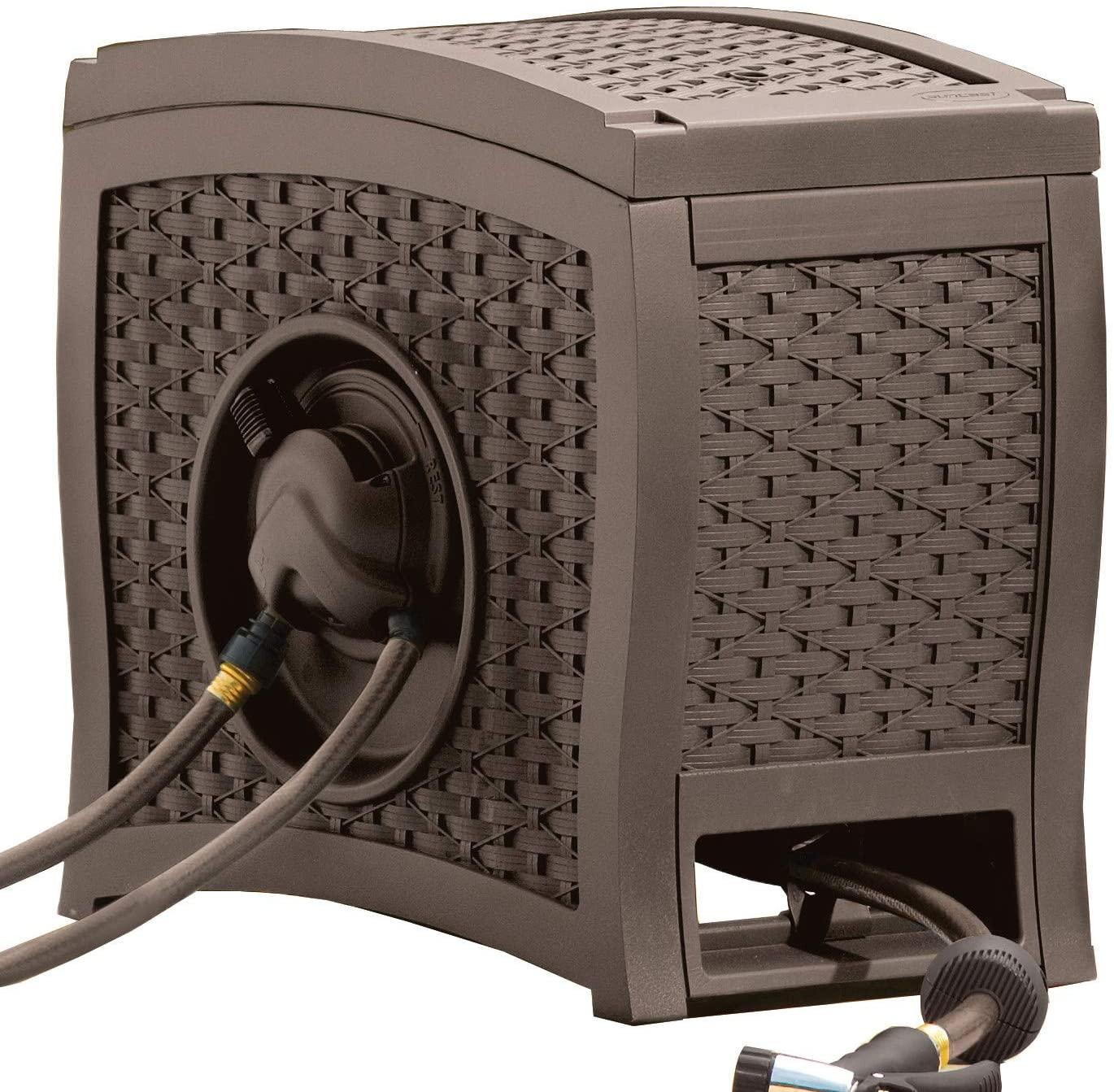 Suncast Aquawinder 125�� Wicker Garden Hose Reel �C Lightweight Portable Hands �C Free Water Powered Retractable Hose Reel �C Java