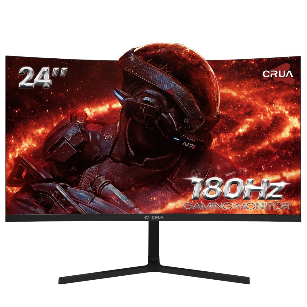 CRUA 24��� Curved Gaming Monitor, 180Hz FHD 1080P, AMD FreeSync, Low Blue Light, HDMI/DP Ports, Black