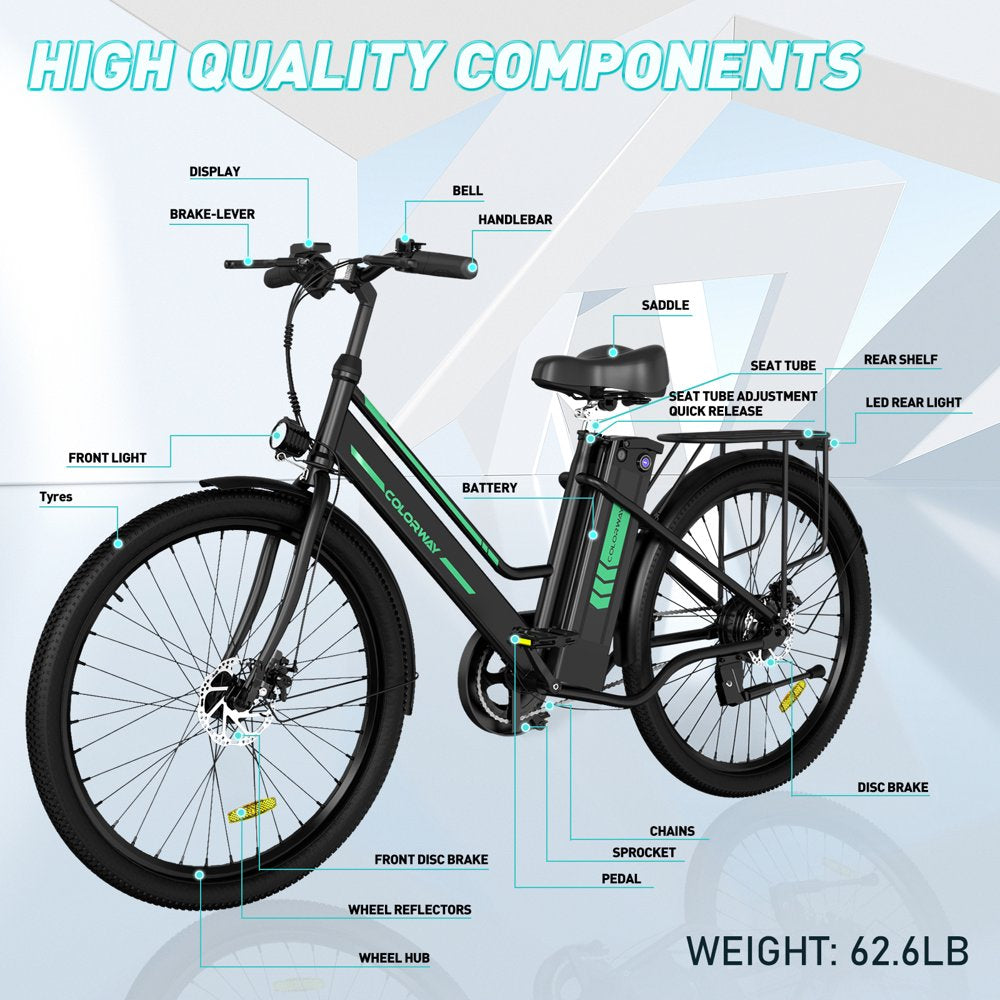 COLORWAY 26" Electric Bike for Woman, 500W Powerful Motor, 36V 12AH Removable Battery