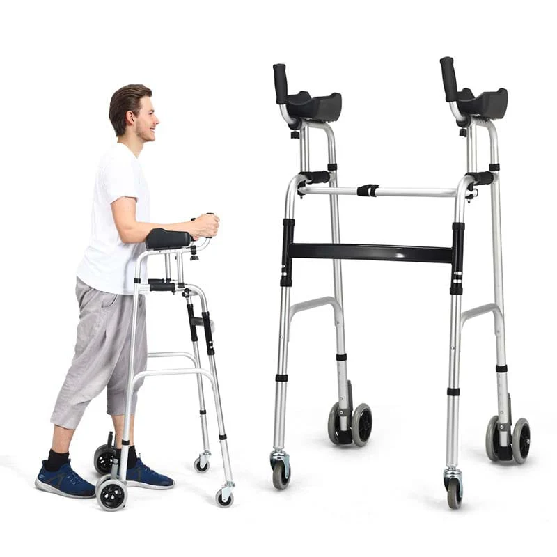 Foldable Standard Walker With 5Quot Wheels Amp Padded Armrest Height Adjustable Walking Mobility Aid For Seniors