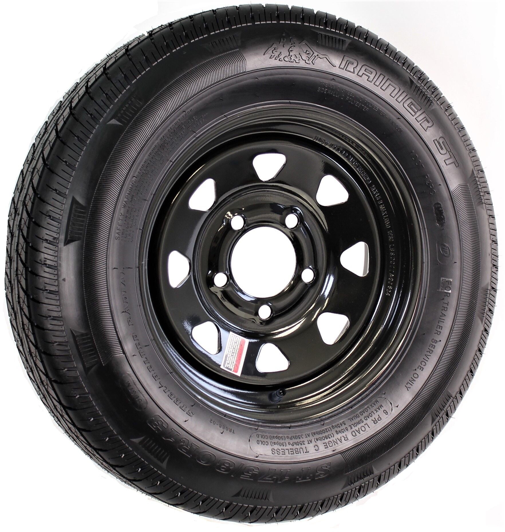 Rainier Trailer Tire and Rim ST175/80R13 175/80 R 13 LRD 5-4.5 Black Spoke Wheel