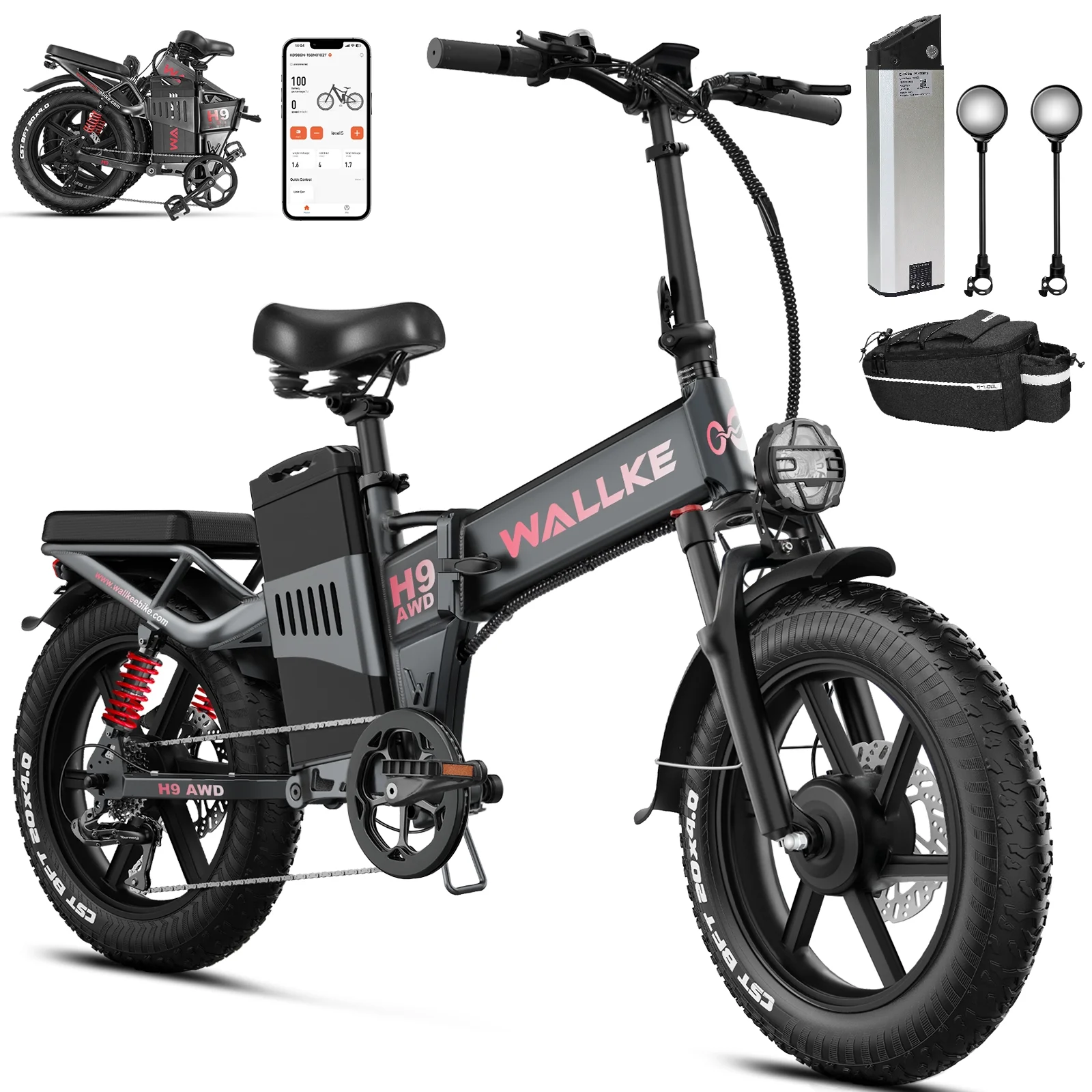 Wallke Electric Bike for Adults,3200W Peak Powerful Dual Motor Ebike,48V 82AH Long Range Foldable Electric Bike,34MPH,7Speed,APP Control E Bike,20