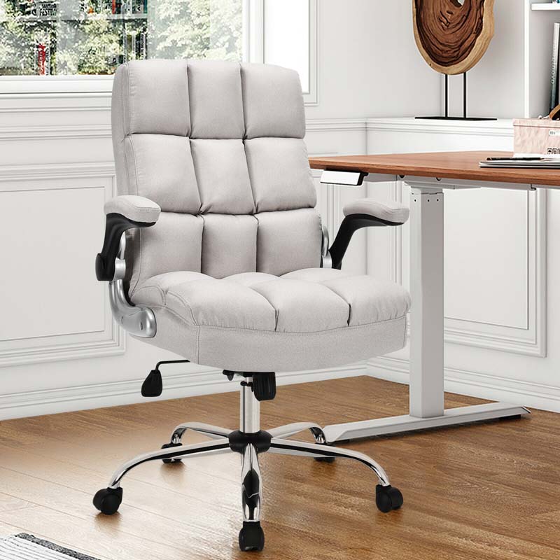 Linen Fabric Thick Padding Big Amp Tall Executive Office Chair With Flip Up Armrest Swivel High Back Computer Desk Chair - Comfortable And Ergonomic Design