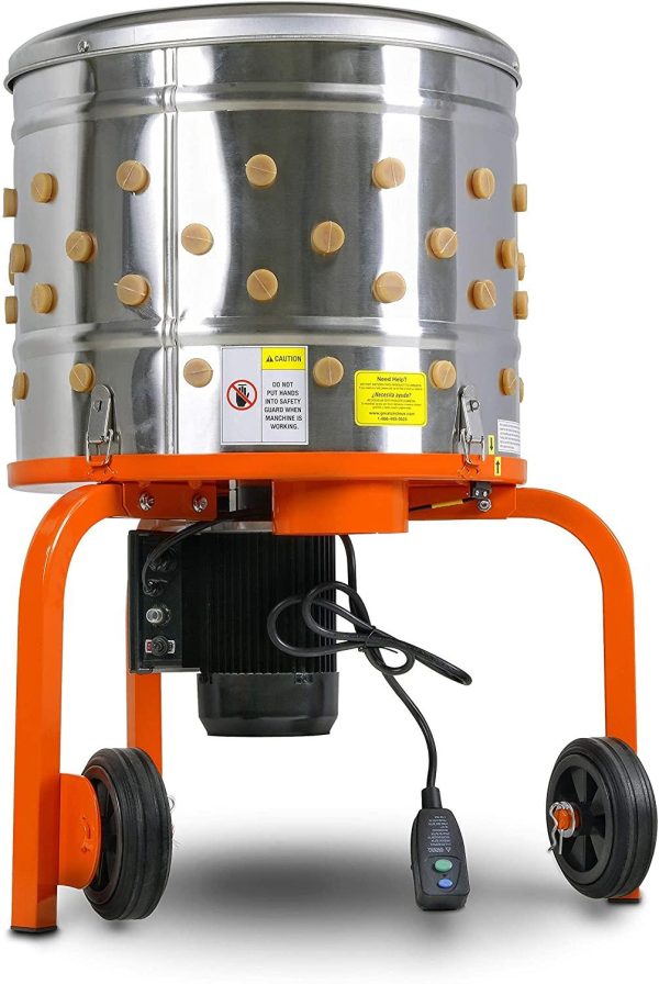 SuperHandy Chicken Plucker De Feather Remover Poultry and Fowl Food Processor Electric Stainless Steel Heavy Duty 1HP 120VAC 280RPM GFCI Connector 92 Soft Fingers 20���?Drum Diameter