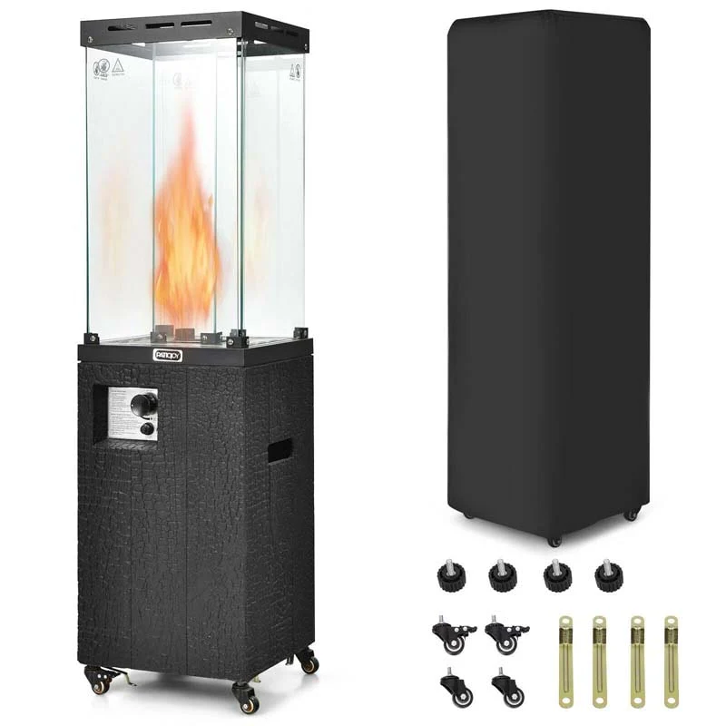 41000 Btu Propane Patio Heater With Lockable Wheels Tempered Glass Tube Waterproof Cover - Waterproof Protective Cover