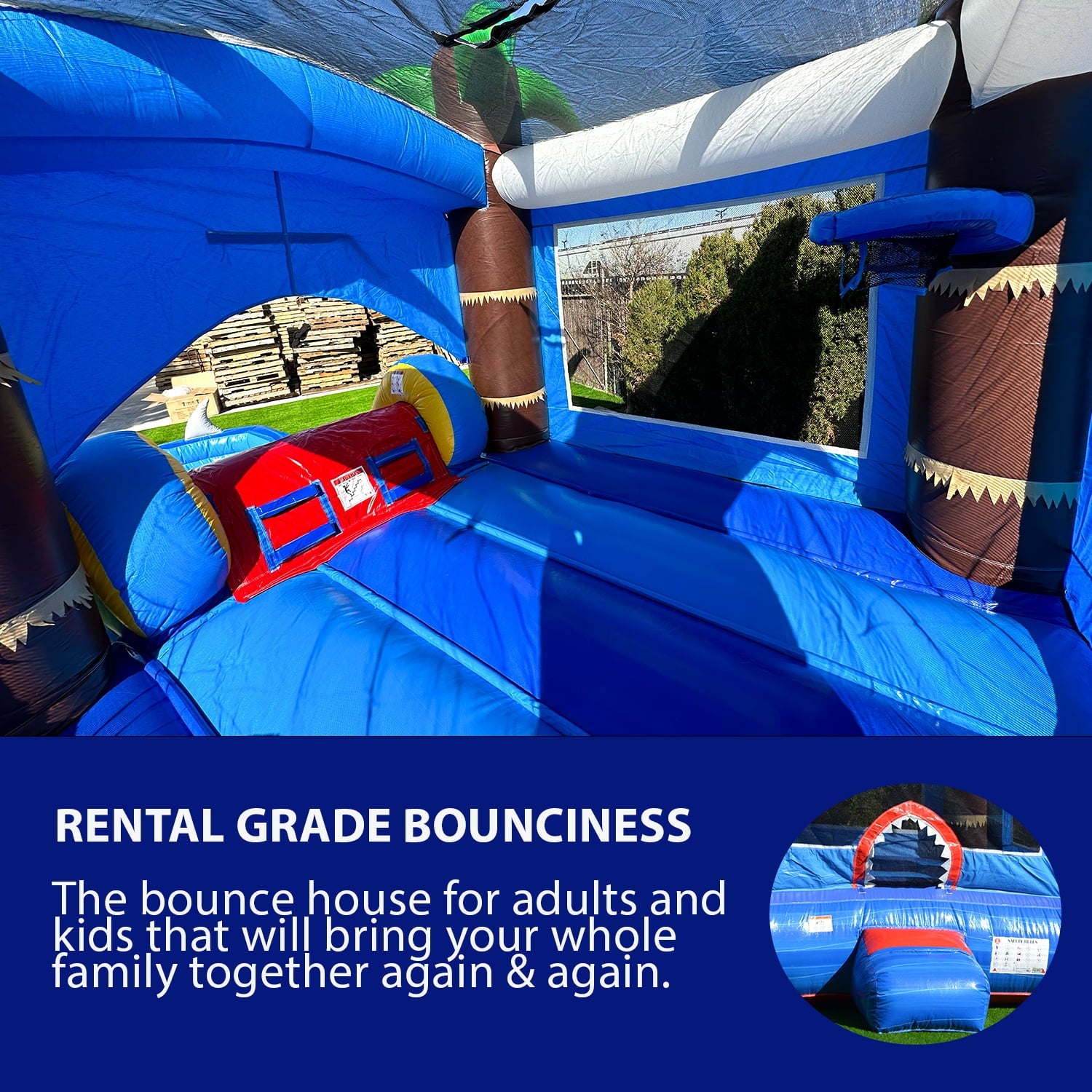 HeroKiddo Ocean Shark Inflatable Bounce House Water Slide Combo for Kids and Adults (with Splash Pool and Blower), Commercial Grade, Backyard Water Park, Wet Dry Use