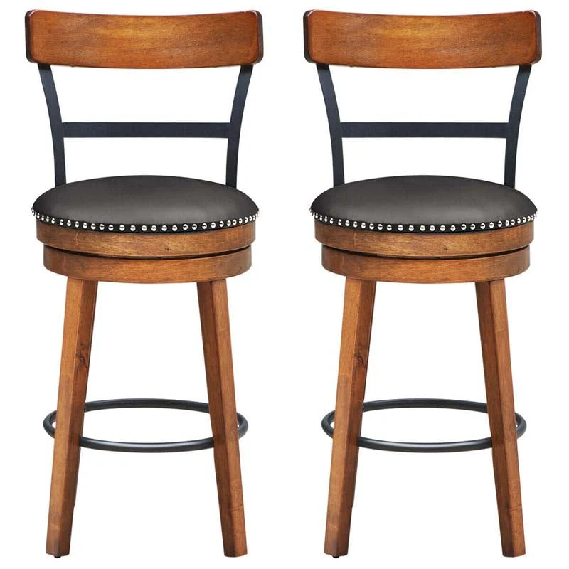 2 Pack 255Quot Wooden Swivel Bar Stools Counter Height Pub Kitchen Dining Chairs With Leather Padded Seat - Comfortable And Ergonomic Design