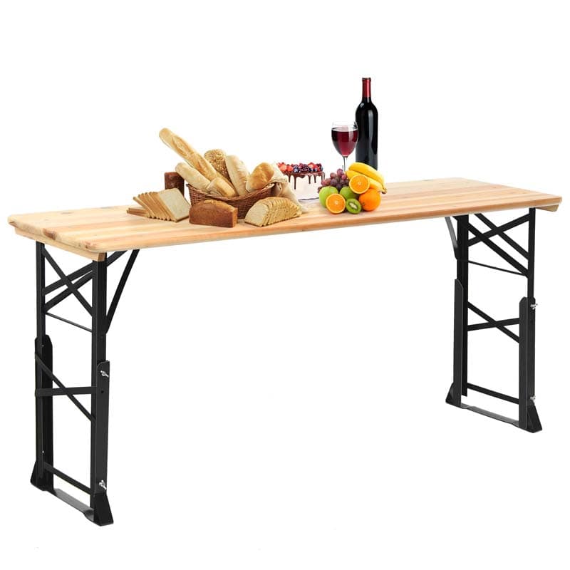 665039039 Wood Folding Picnic Table With Umbrella Hole Height Adjustable Outdoor Dining Table For Camping Party