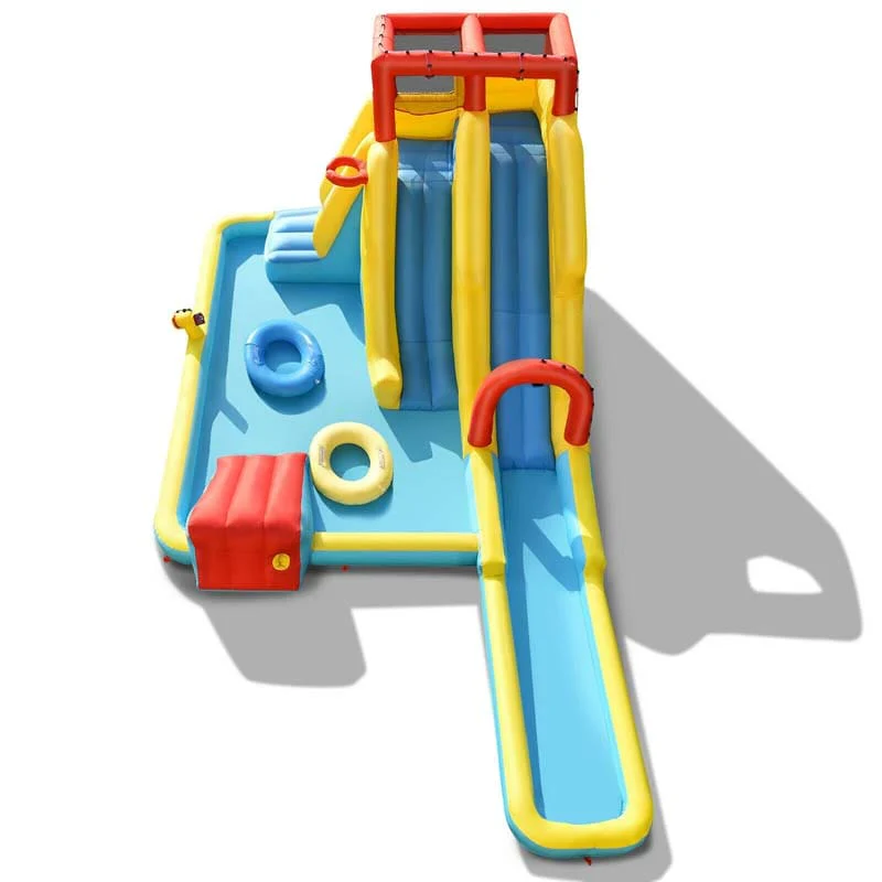 7 In 1 Dual Slide Water Park Bouncy Castle Inflatable Bounce House With Climbing Wall Splash Pool Basketball Rim Water Amp Sprinker