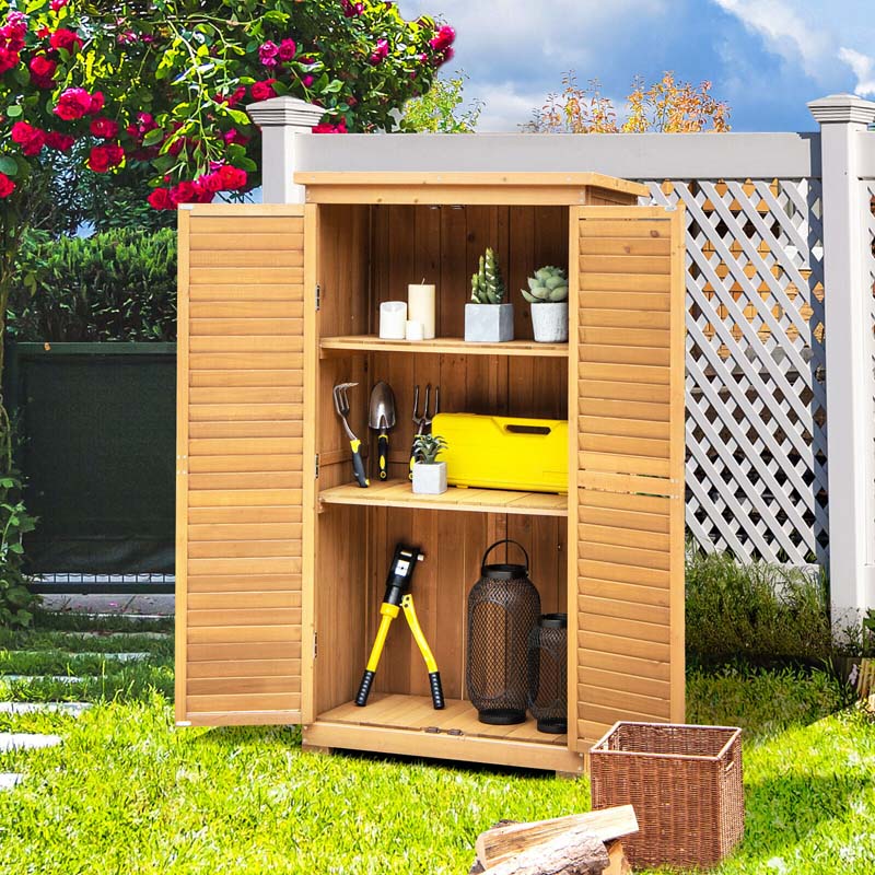 63Quot Wooden Outdoor Storage Cabinet Garden Shed Tool Organizer With Asphalt Roof Amp 3 Removable Shelves - Durable Tools For Home Projects