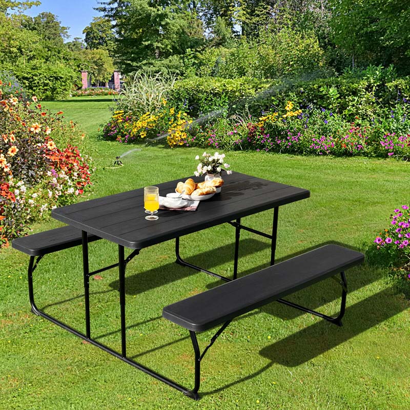 4 Person Folding Picnic Table Bench Set With Wood Like Texture Amp Metal Frame Portable Outdoor Camping Dining Table Set - High Quality Set For Everyday Use