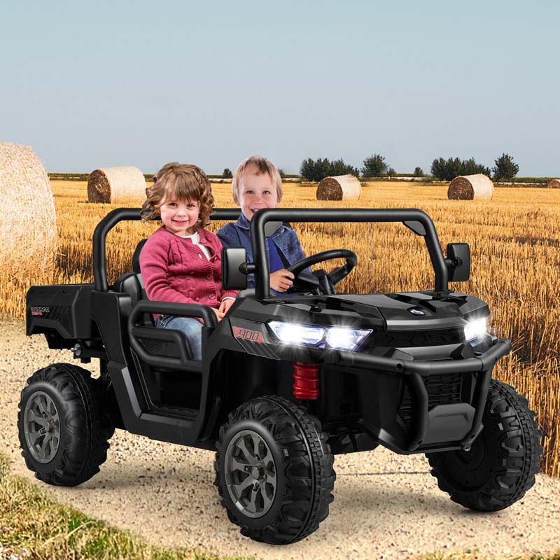 2 Seater Kids Ride On Car 12V Battery Powered Off Road Utv Dump Truck With Electric Dump Bed Amp Shovel