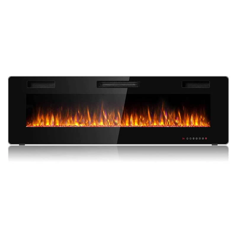 60Quot Ultra Thin Electric Fireplace Insert 1500W Recessed Amp Wall Mounted Fireplace Heater With 12 Flame Colors