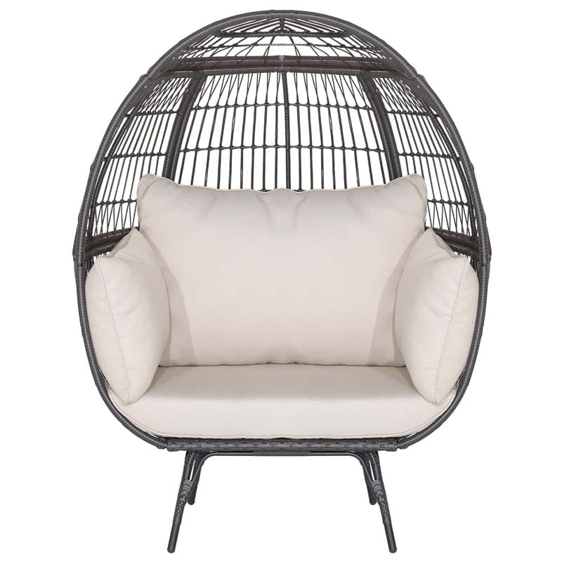 Oversized Wicker Egg Chair With 4 Cushions Steel Frame Basket Chair Indoor Outdoor Patio Lounge Chair - Comfortable And Ergonomic Design