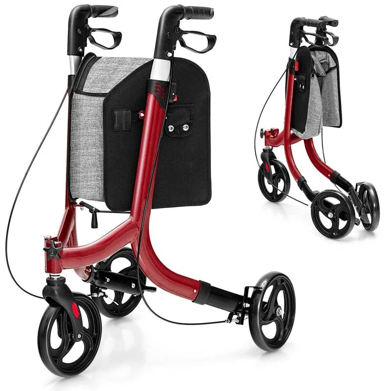 3 Wheel Folding Rollator Walker With Shopping Bag Lightweight Aluminum Mobility Walking Aid