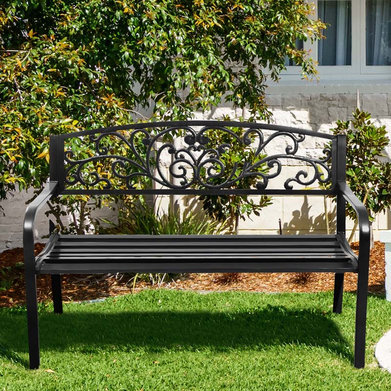 50Quot Cast Iron Backrest Outdoor Patio Bench Seat Weatherproof Steel Frame Garden Bench For Park Porch
