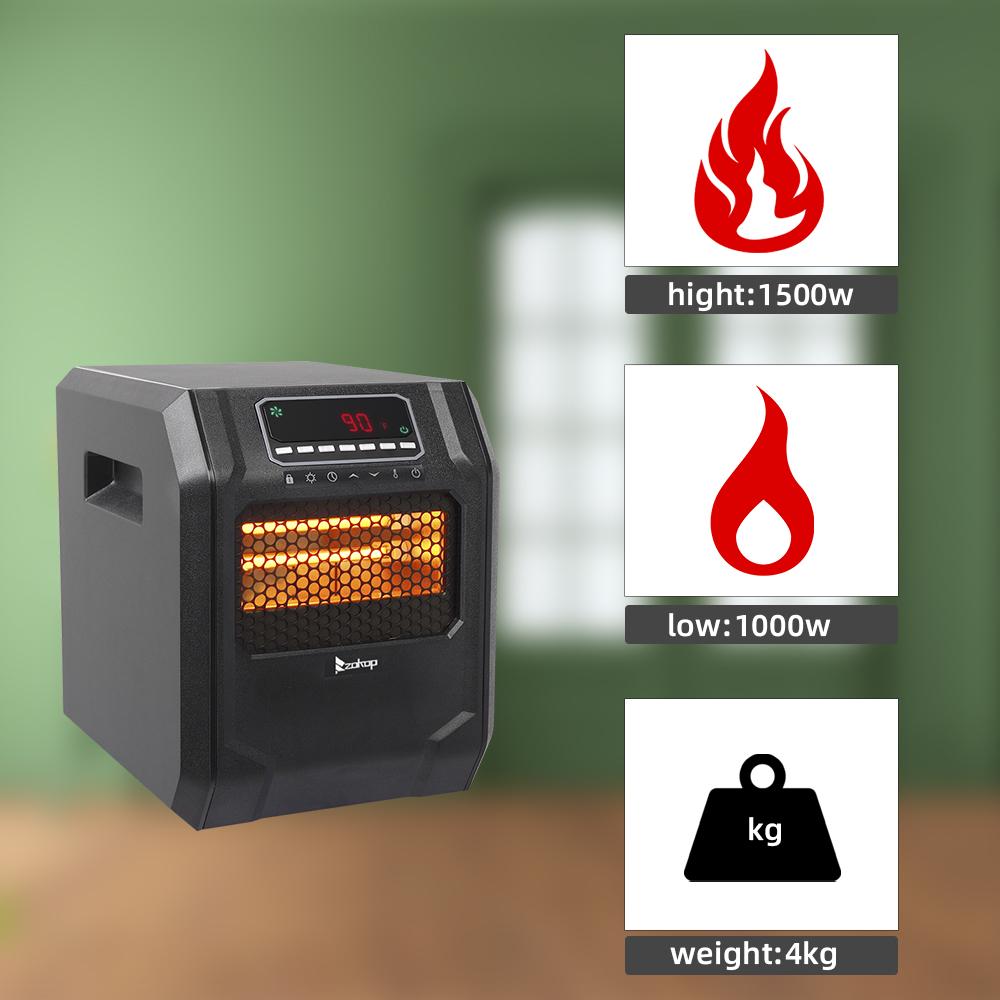 Portable Space Heater, 750W/1500W Small Infrared Heater w/ Remote, LED Display, 3 WorModes, Safe Electric Heater for Home Office Bedroom with Overheat Protection, 11.58���?x 9.72���?x 12���? Q6153