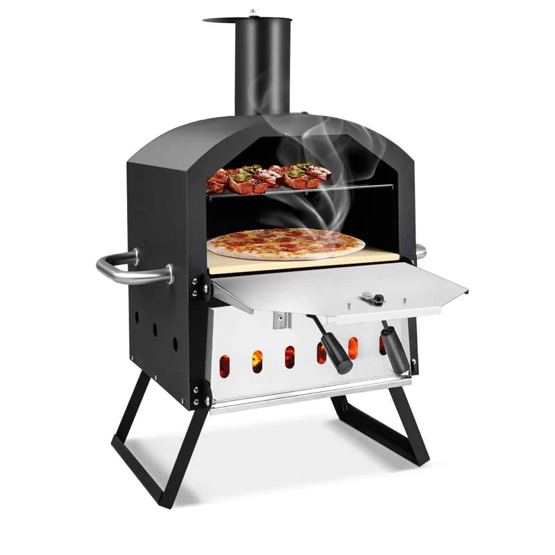 2 Layer Outdoor Pizza Oven Wood Fired For Camping Bbq Stainless Steel Portable Grill Pizza Maker With Folding Legs