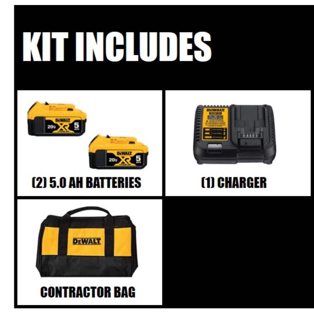 20V MAX XR Premium Lithium-Ion 5.0Ah Battery Pack (2 Pack), Charger and Kit Bag DCB205-2CK