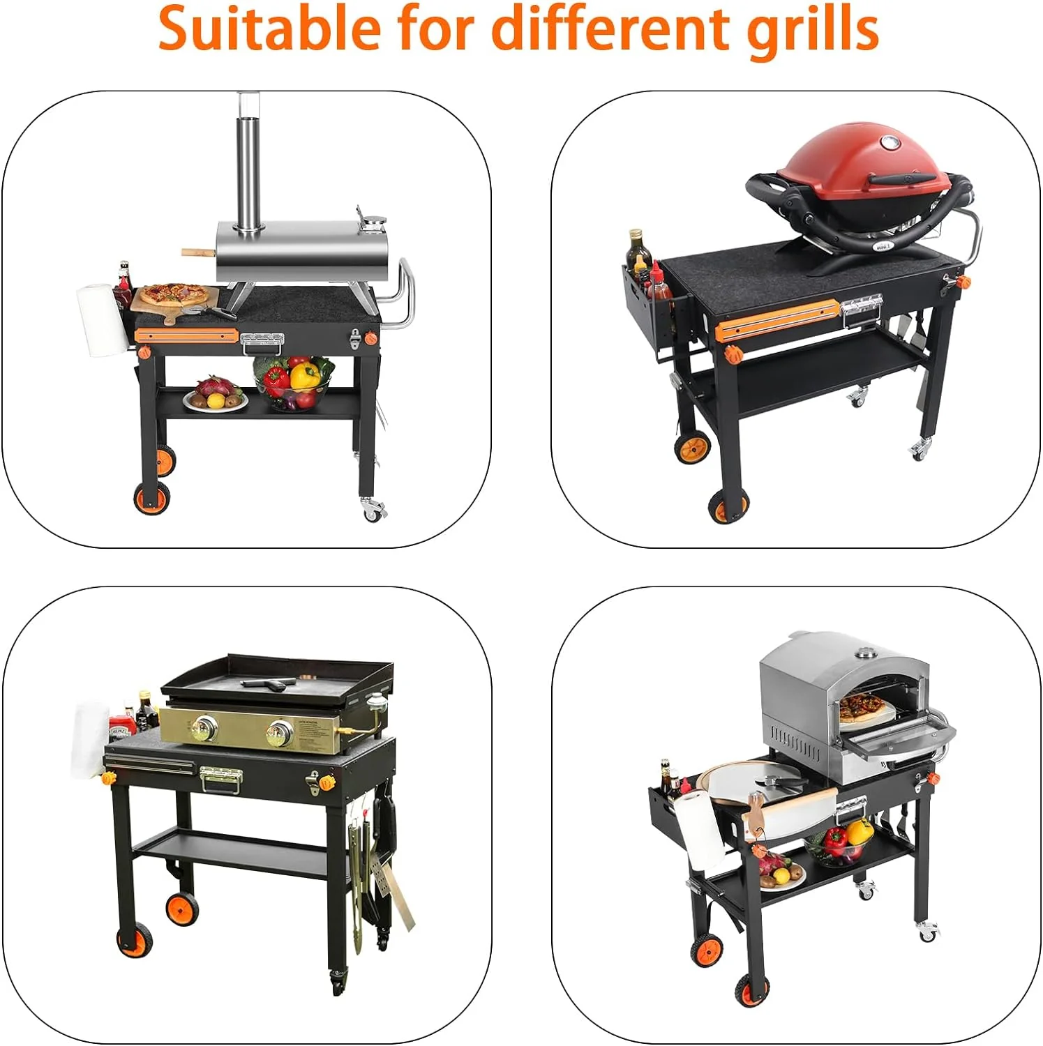 Outdoor Grill Table - Blackstone Griddle Stand with BBQ Prep Table, Wheels, Seasoning Tray
